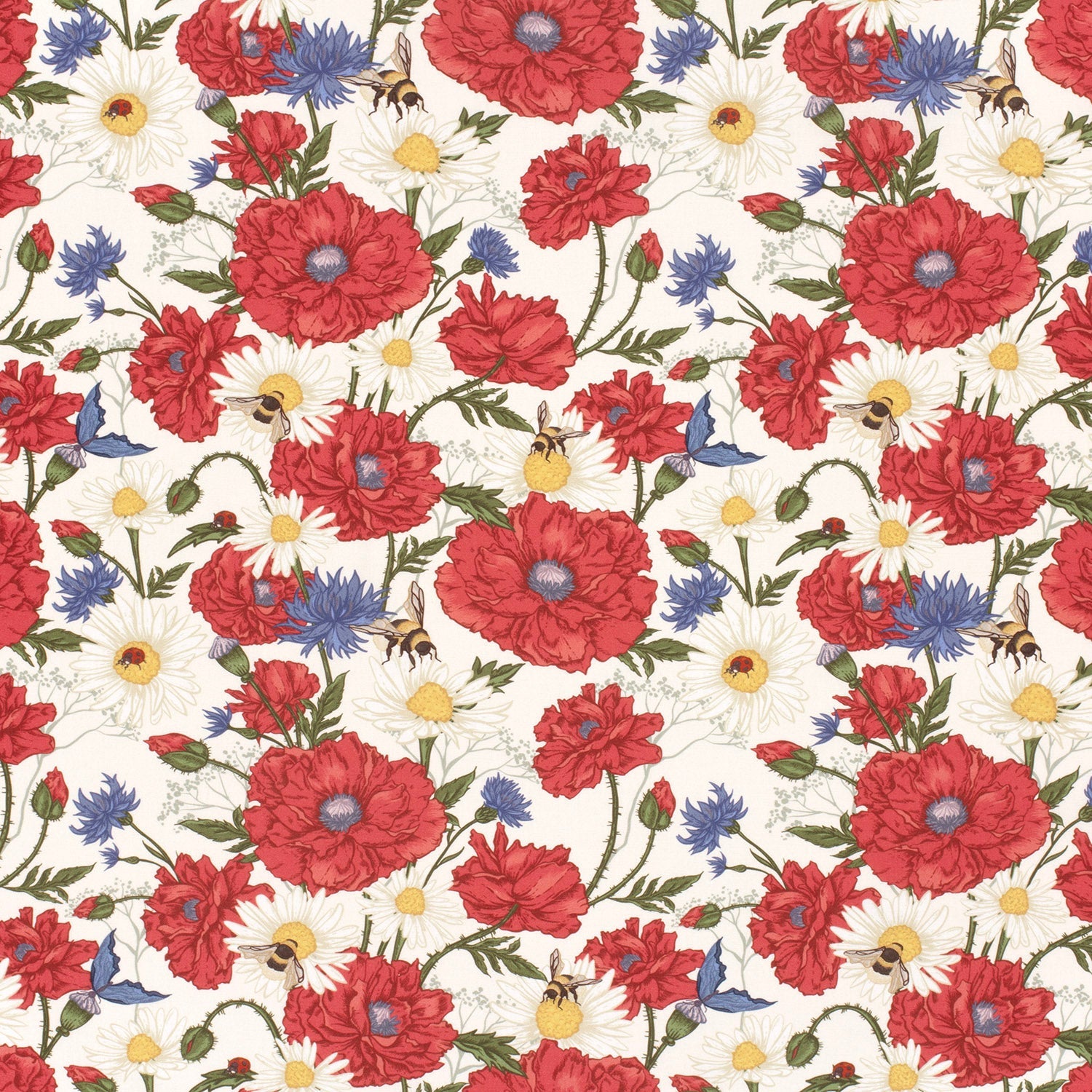 Poplin Bomull - Blomster og Bier