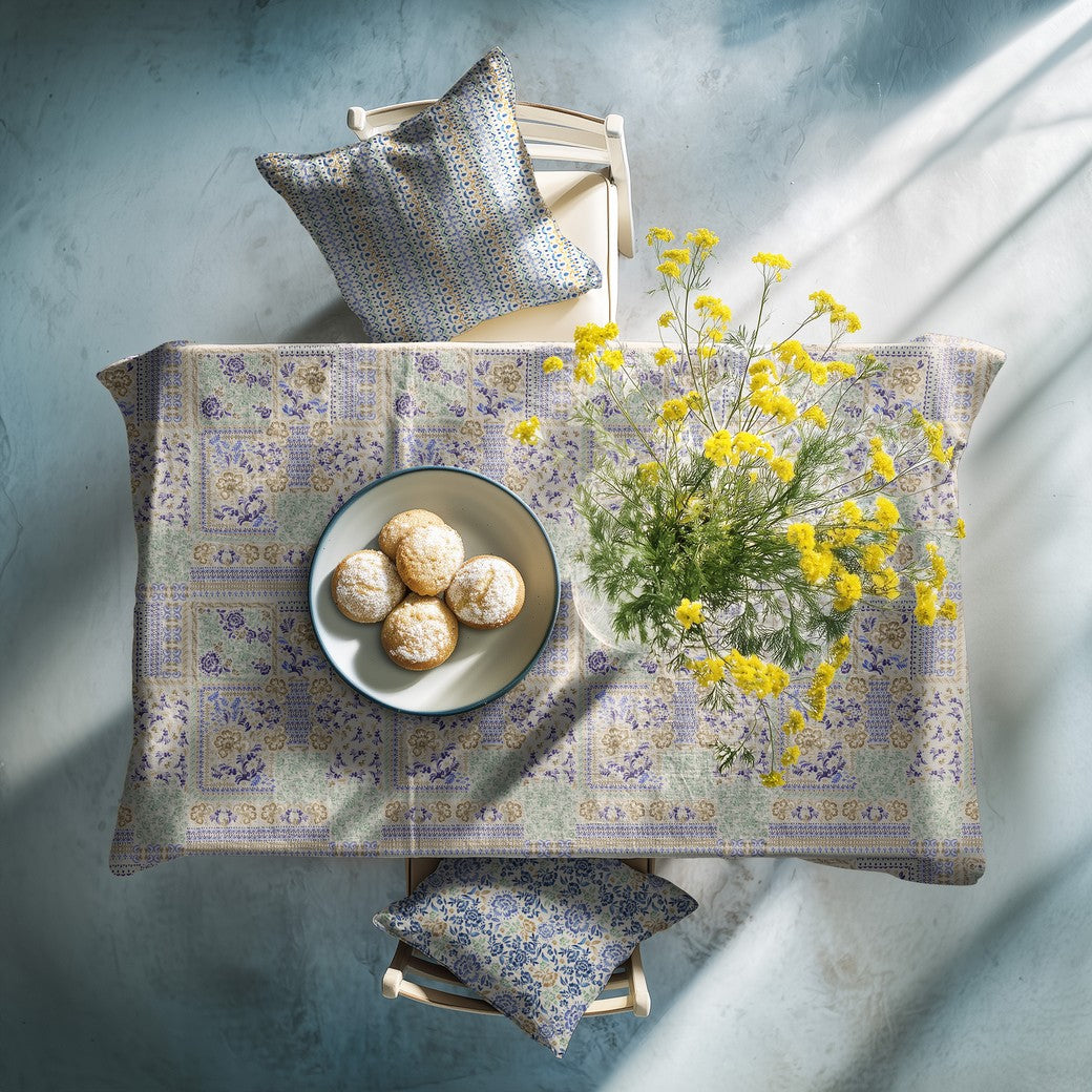 Kanvas Linen look - Digital blå blomster
