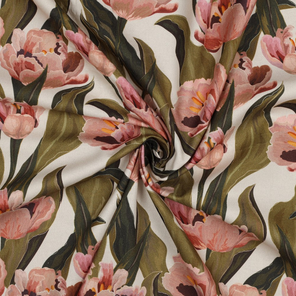 Kanvas - Digital Blomster, Ecru