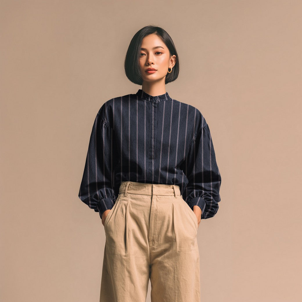 Tynn Denim/Jeans Stripet - Blå