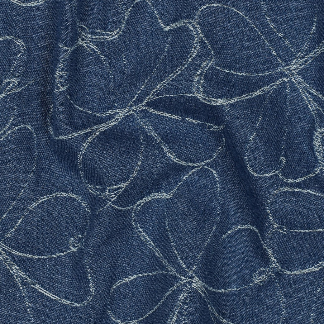 Denim Jacquard - Blomster, Blå
