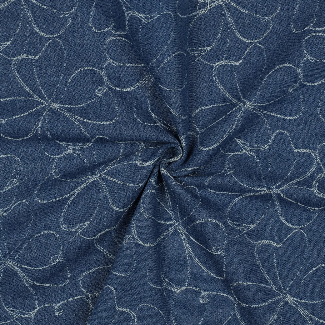 Denim Jacquard - Blomster, Blå