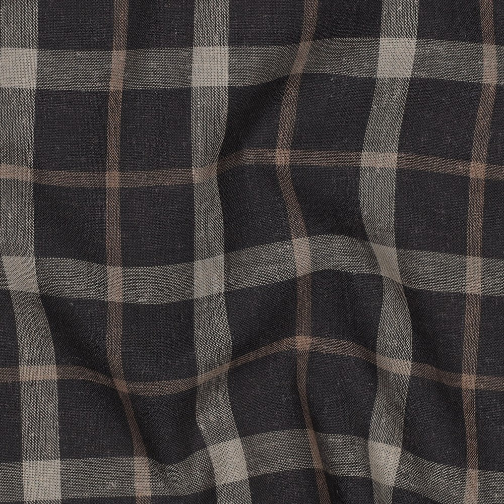 Linen Viskose Yarn Dyed - Ruter, Brun