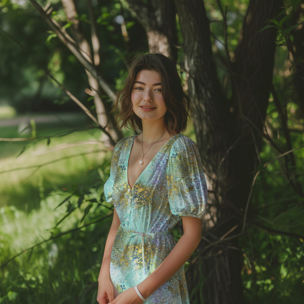 Vevd Viskose - Batikk, Grønn turkis