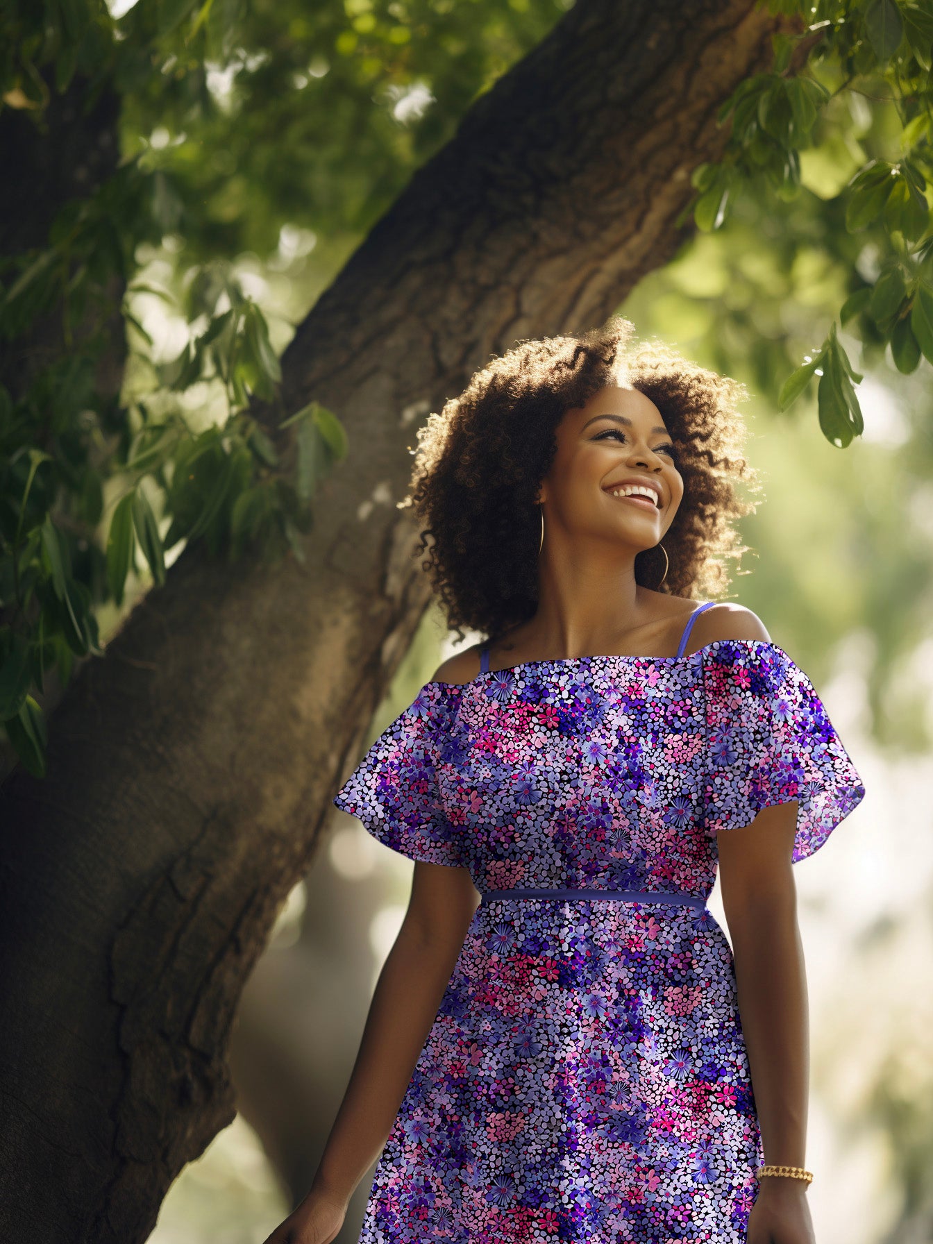 Bomull Voile - Digital Blomster, Lilla