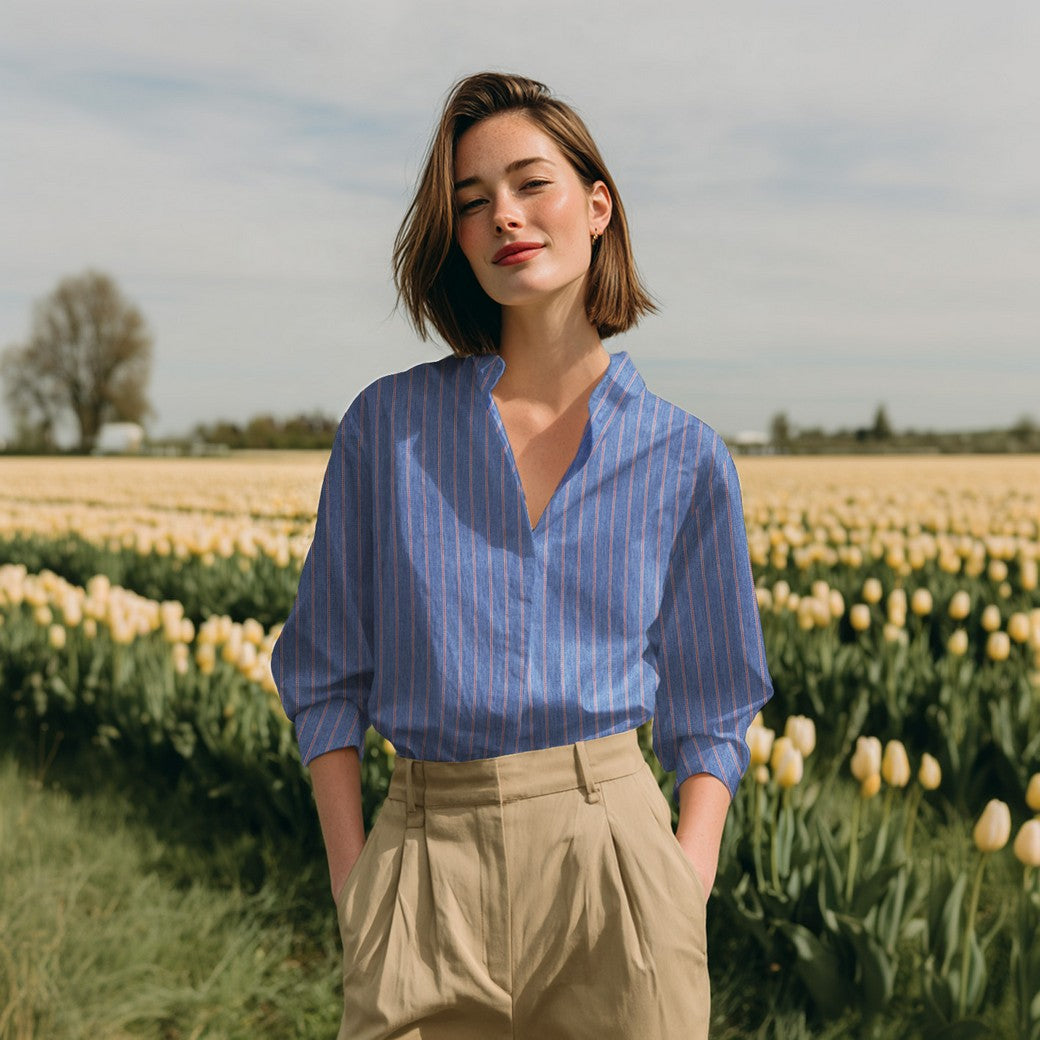 Tynn Denim/Jeans Stripet -Mørk Navy blå