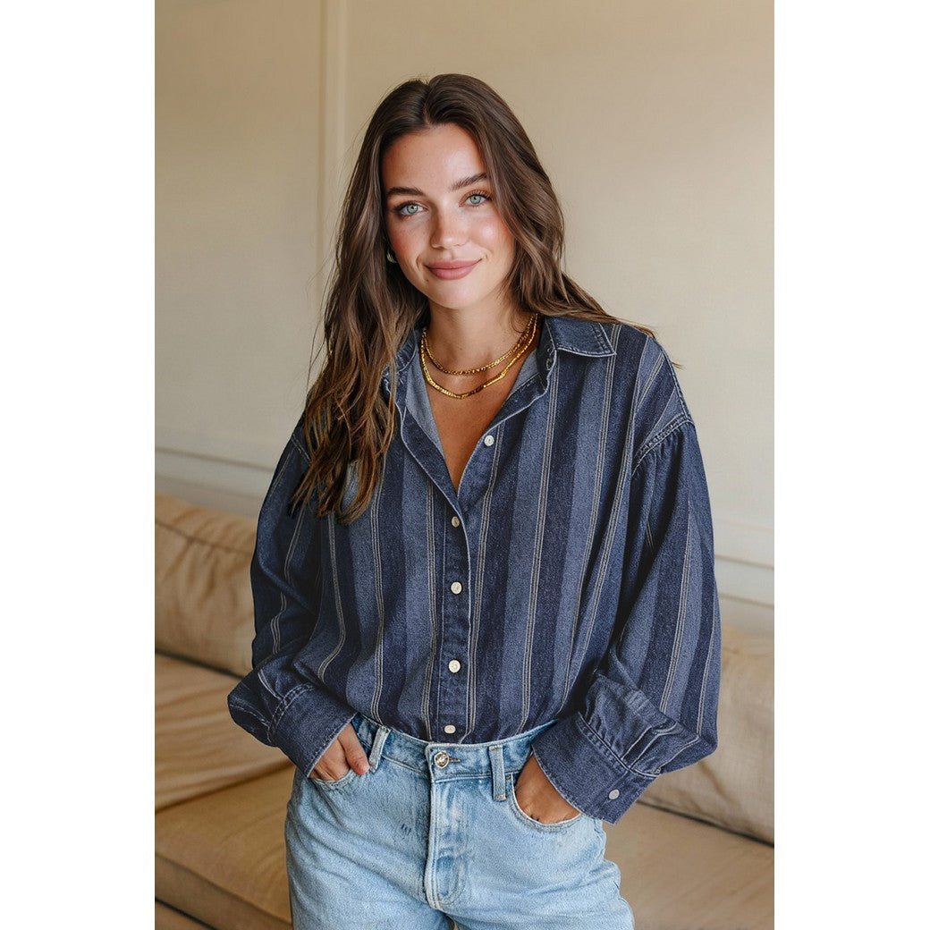 Tynn Denim/Jeans viskose Stripet -Mørk blå