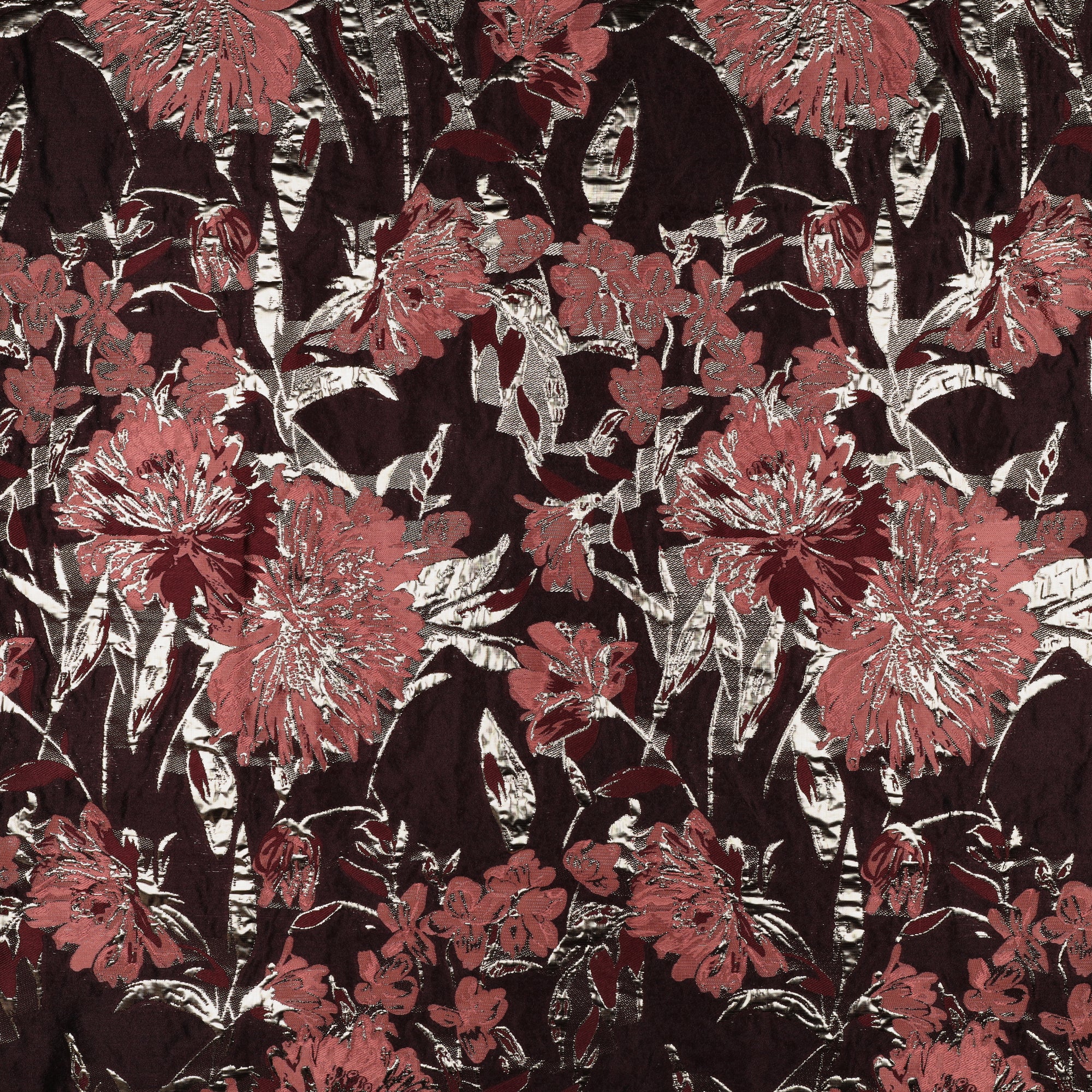 Jacquard / Brokade - Blomster, Vinrød