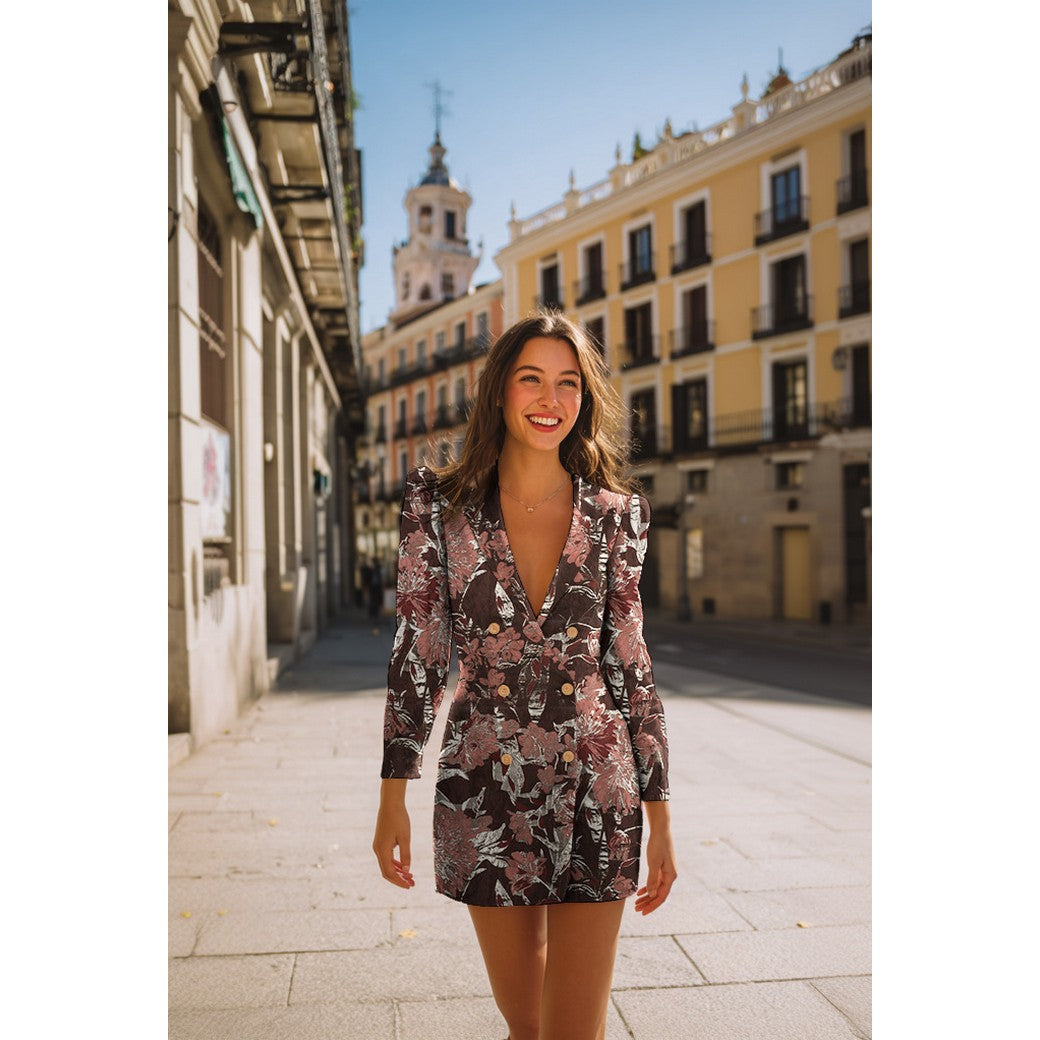 Jacquard / Brokade - Blomster vin rød