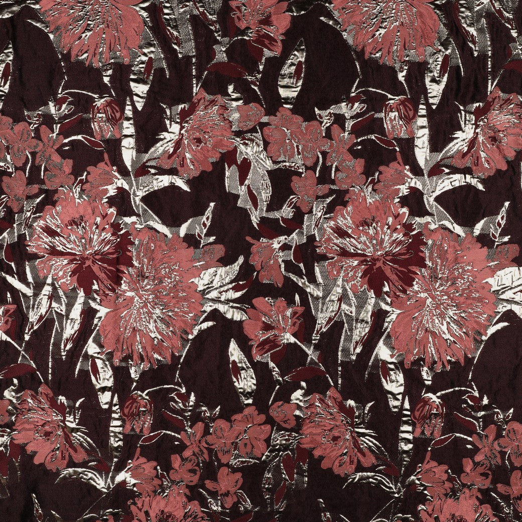 Jacquard / Brokade - Blomster, Vinrød