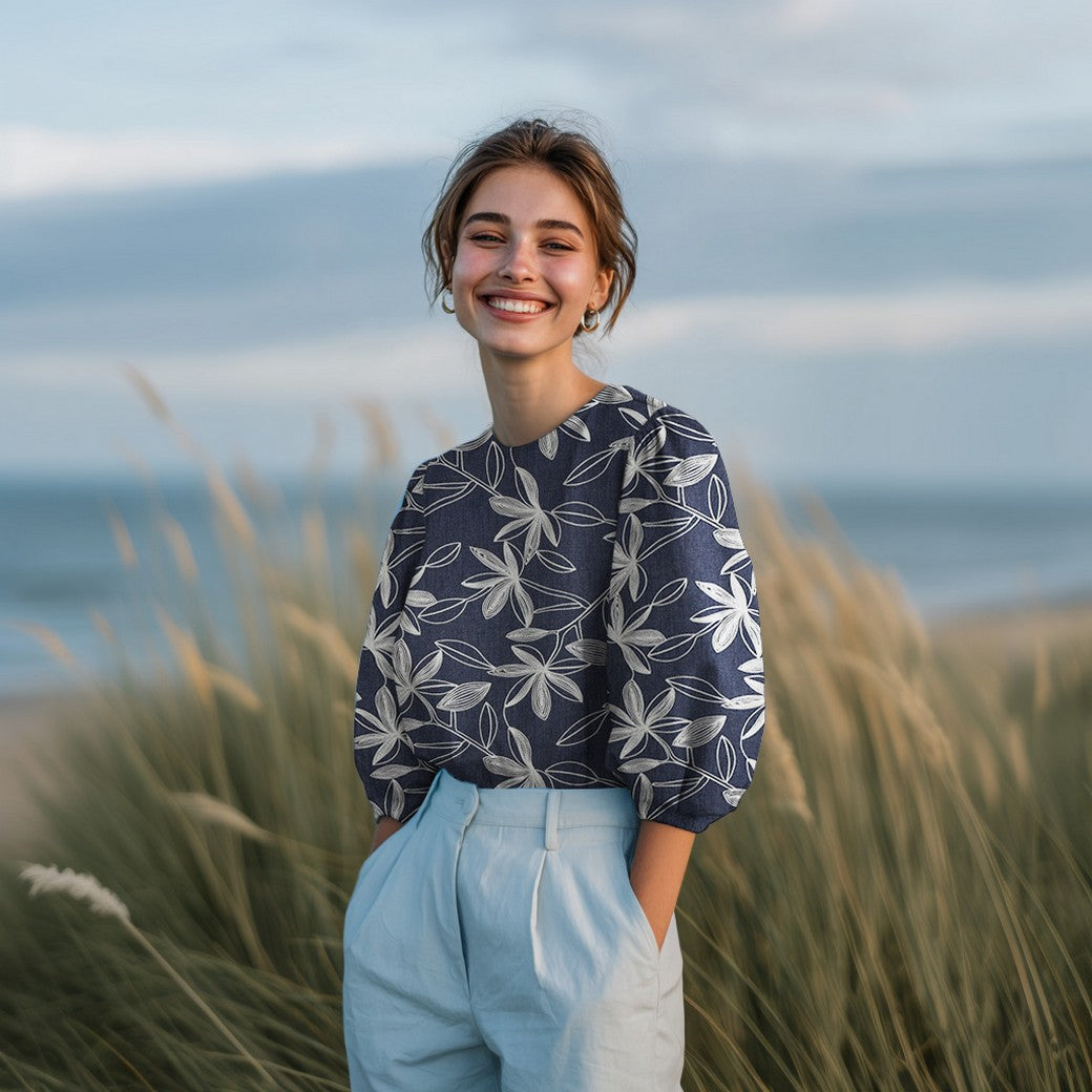 Denim Jeans Blomster med broderi