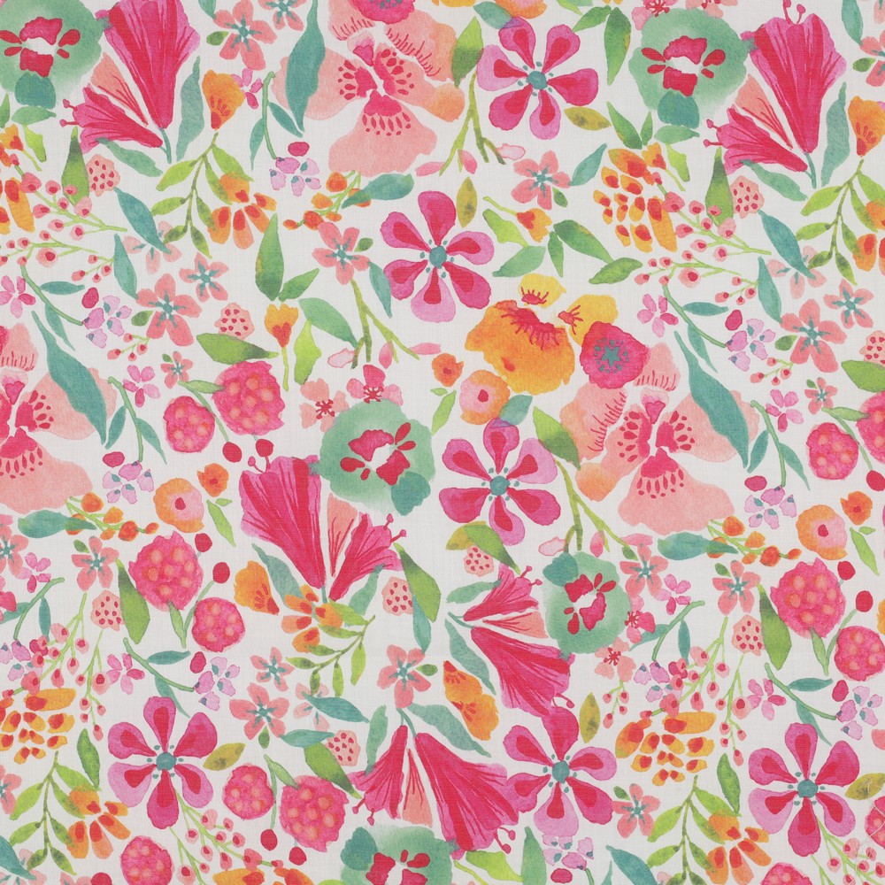 Bomull Voile - Digital Blomster, Rosa