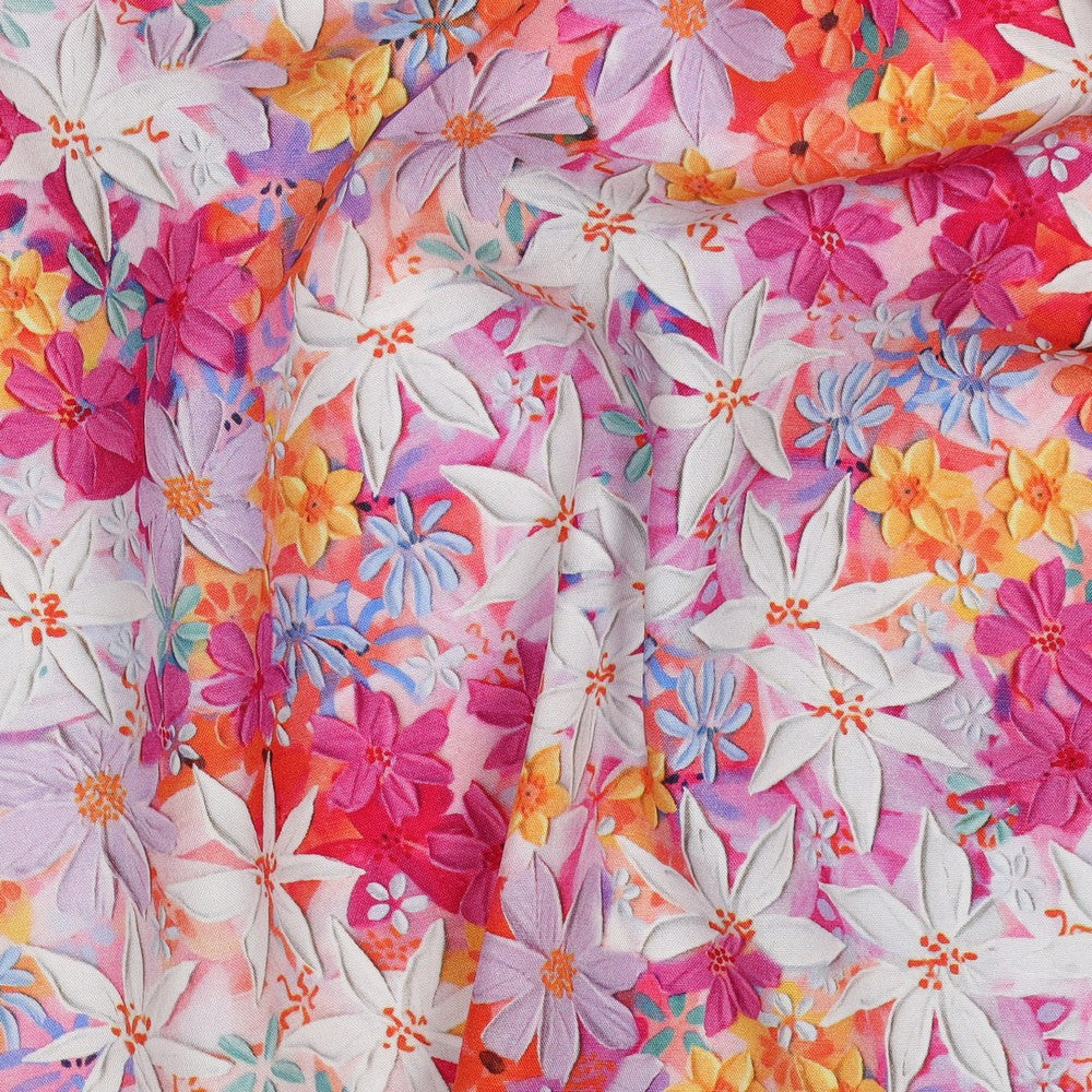 Vevd Viskose - Digital Blomster, Fushia
