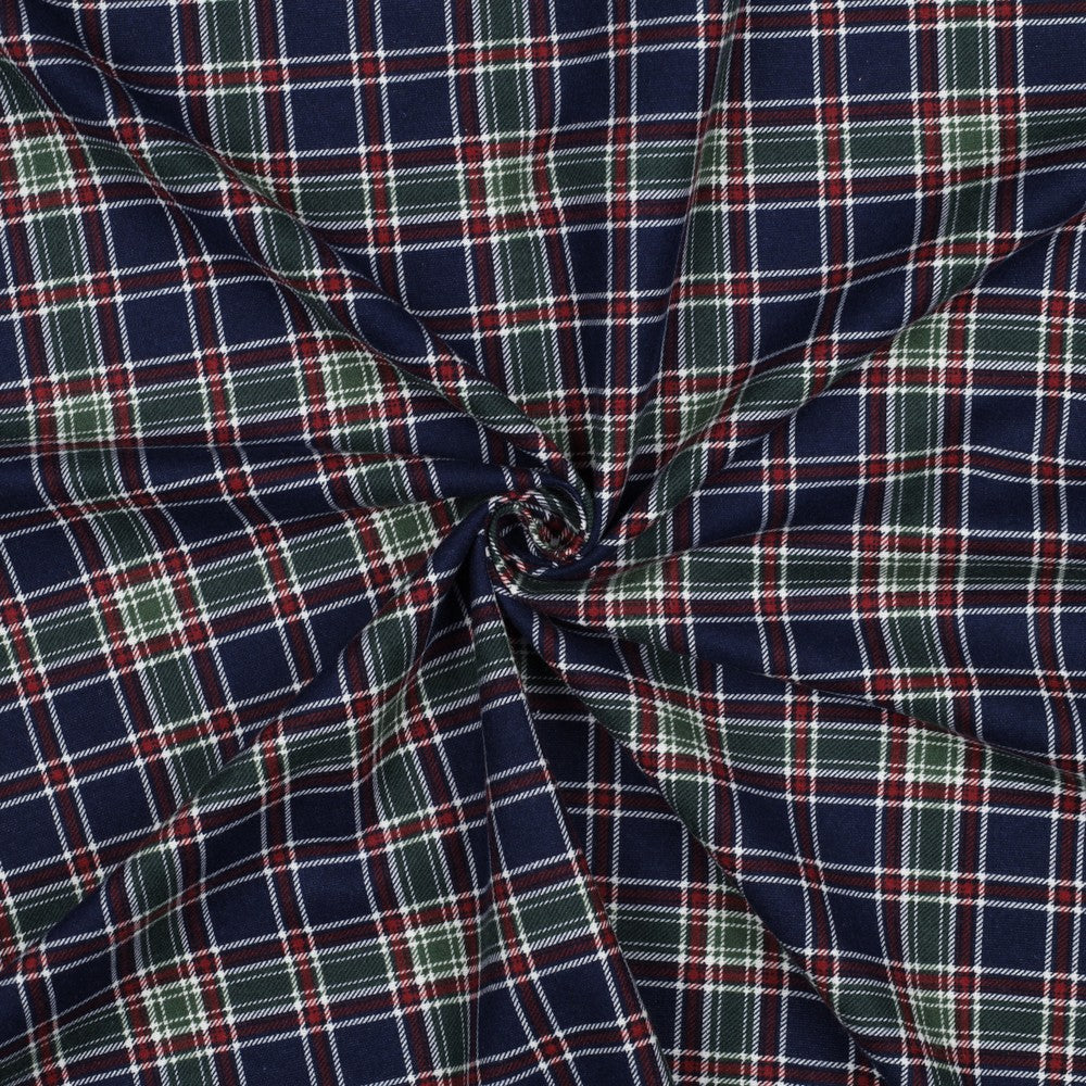 Bomullsflanell - Rutete Navy Blå