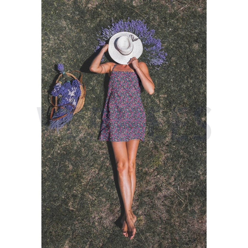 Bomull Poplin - Markblomster, Marineblå