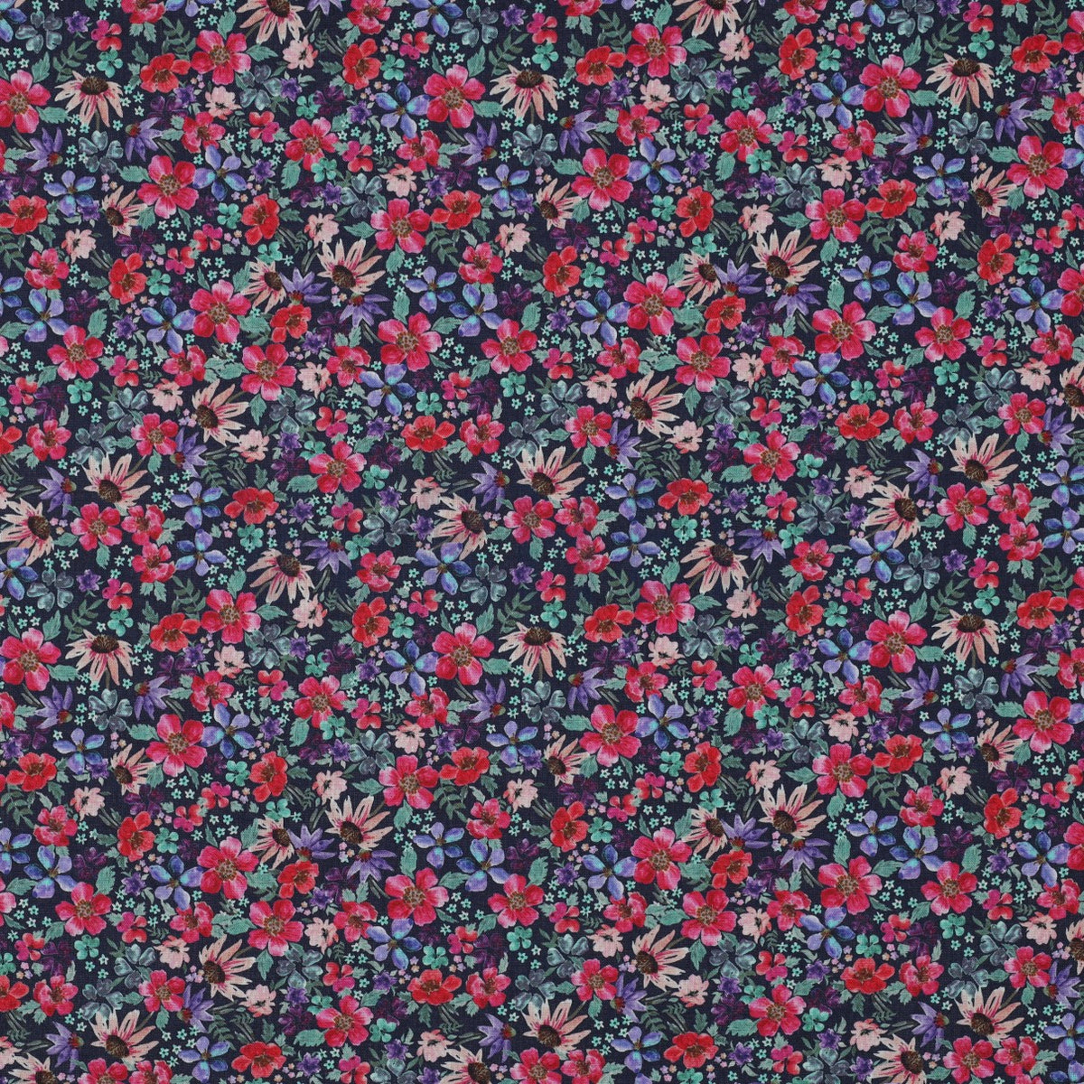 Bomull Poplin - Digital Små Blomster, Marineblå