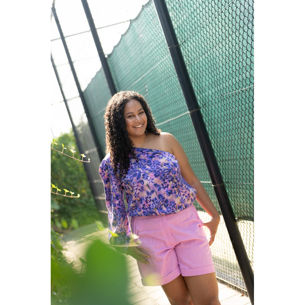 Sateng Bomull - blomster lilla