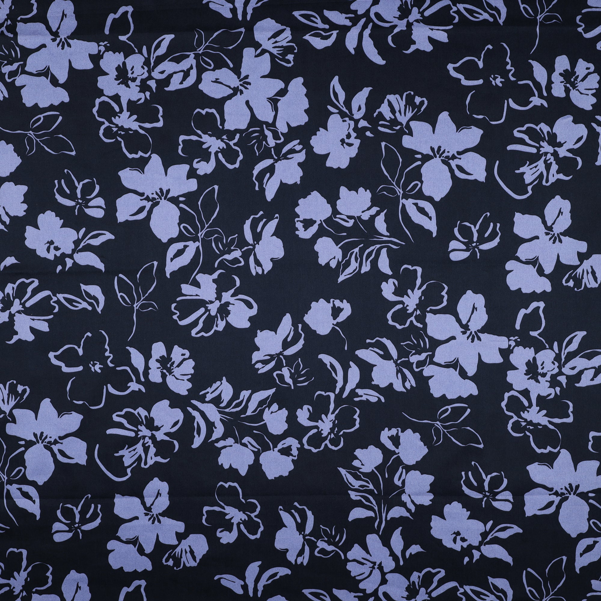 Sateng Bomull - Blomster, Mørk Blå