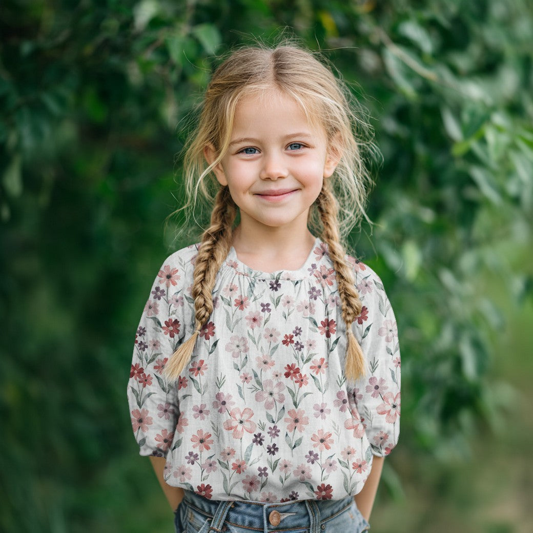 Musselin - Digital Blomster hvit