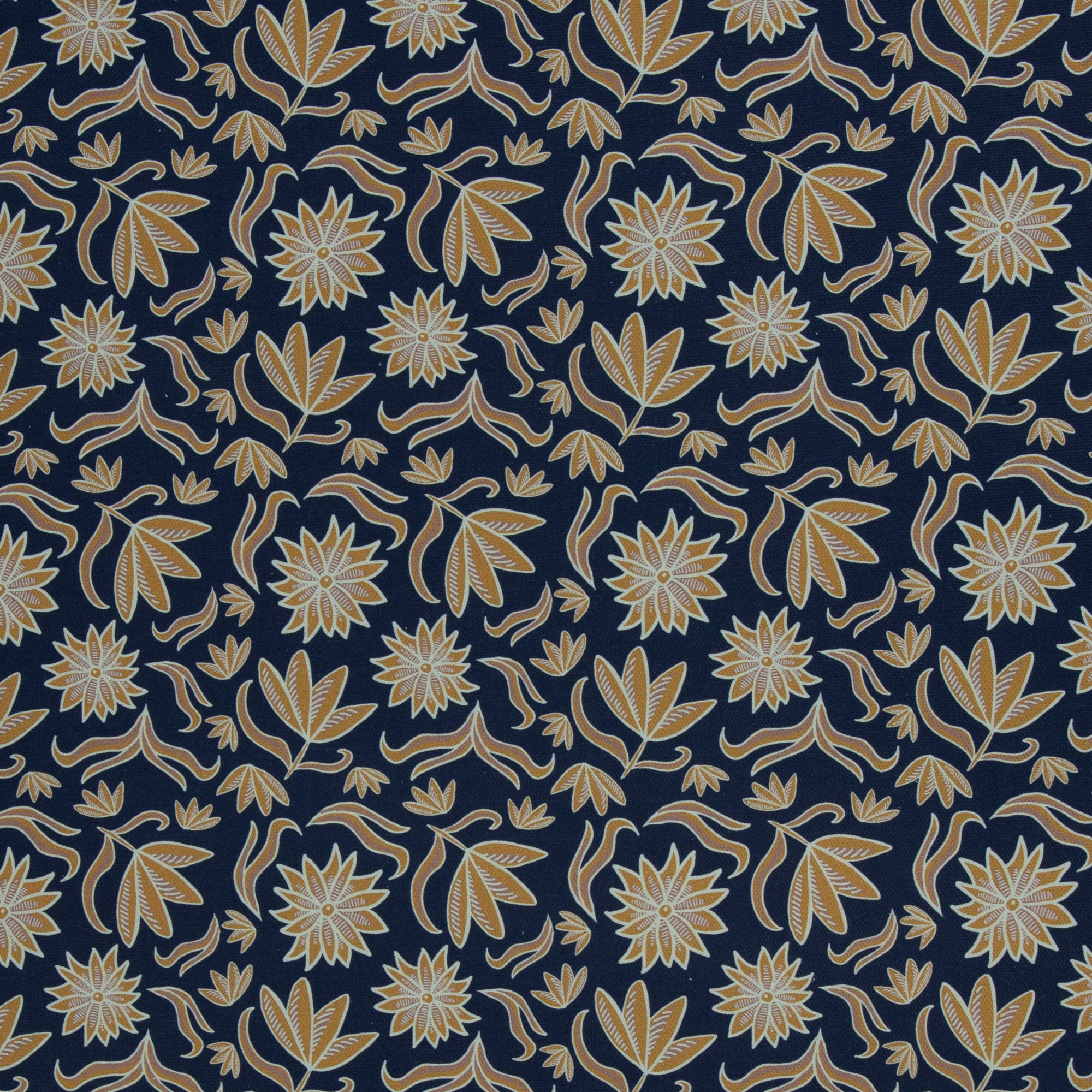 Kanvas - Retro Blomst Blå og ochre