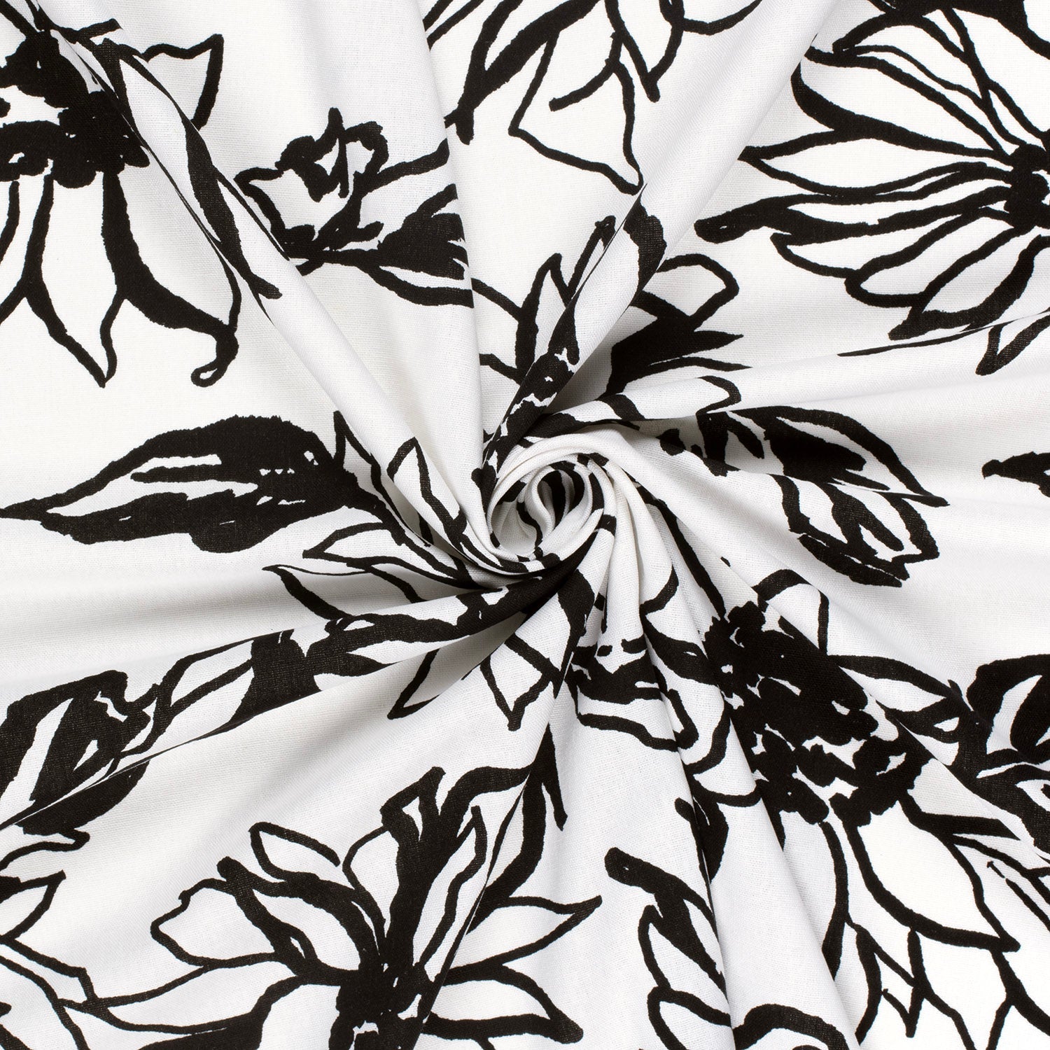 Linen Viskose - Blomster, Hvit