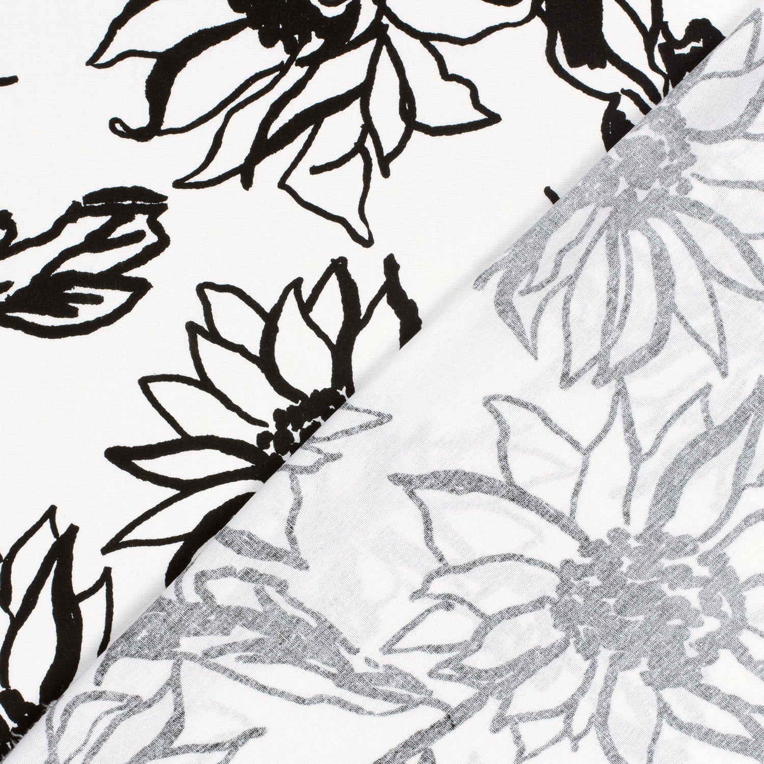 Linen Viskose - Blomster, Hvit