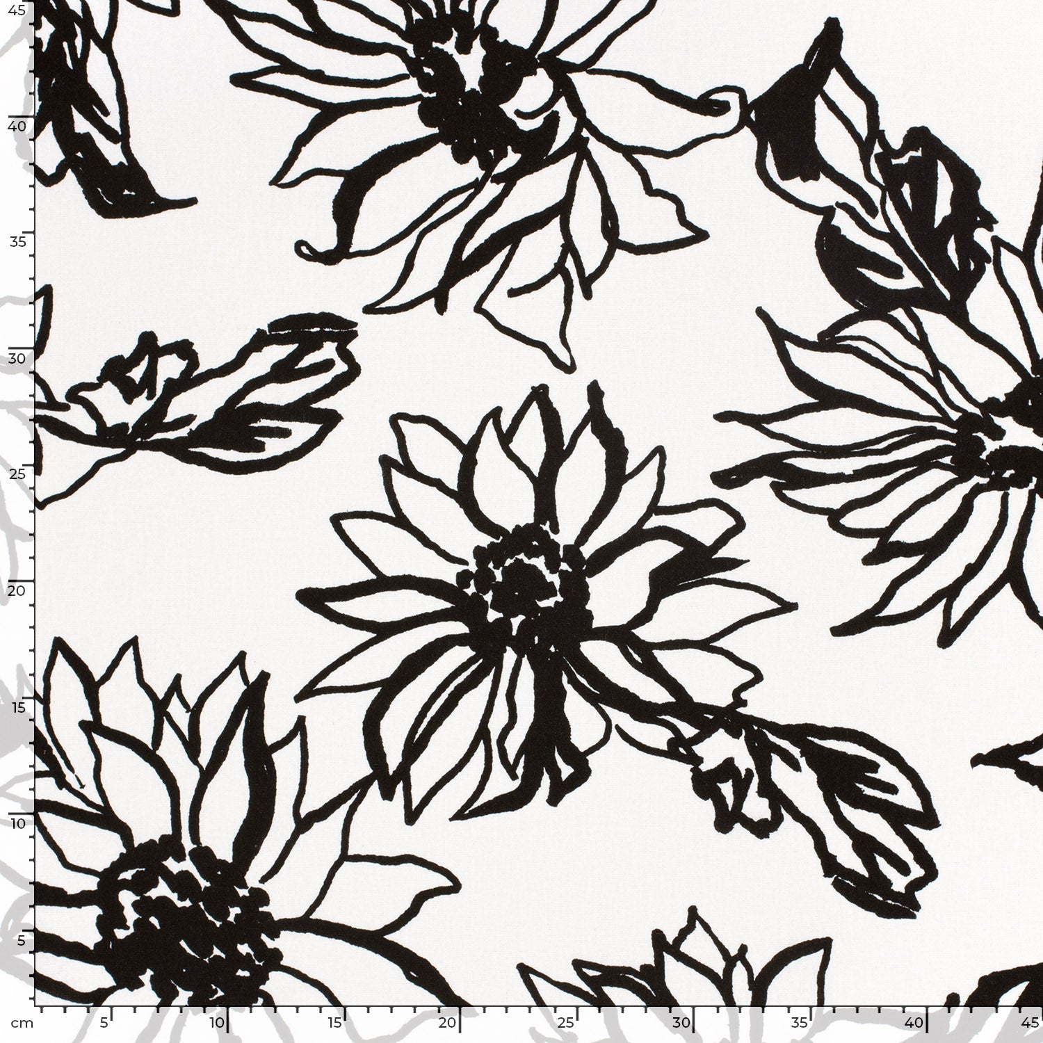 Linen Viskose - Blomster, Hvit