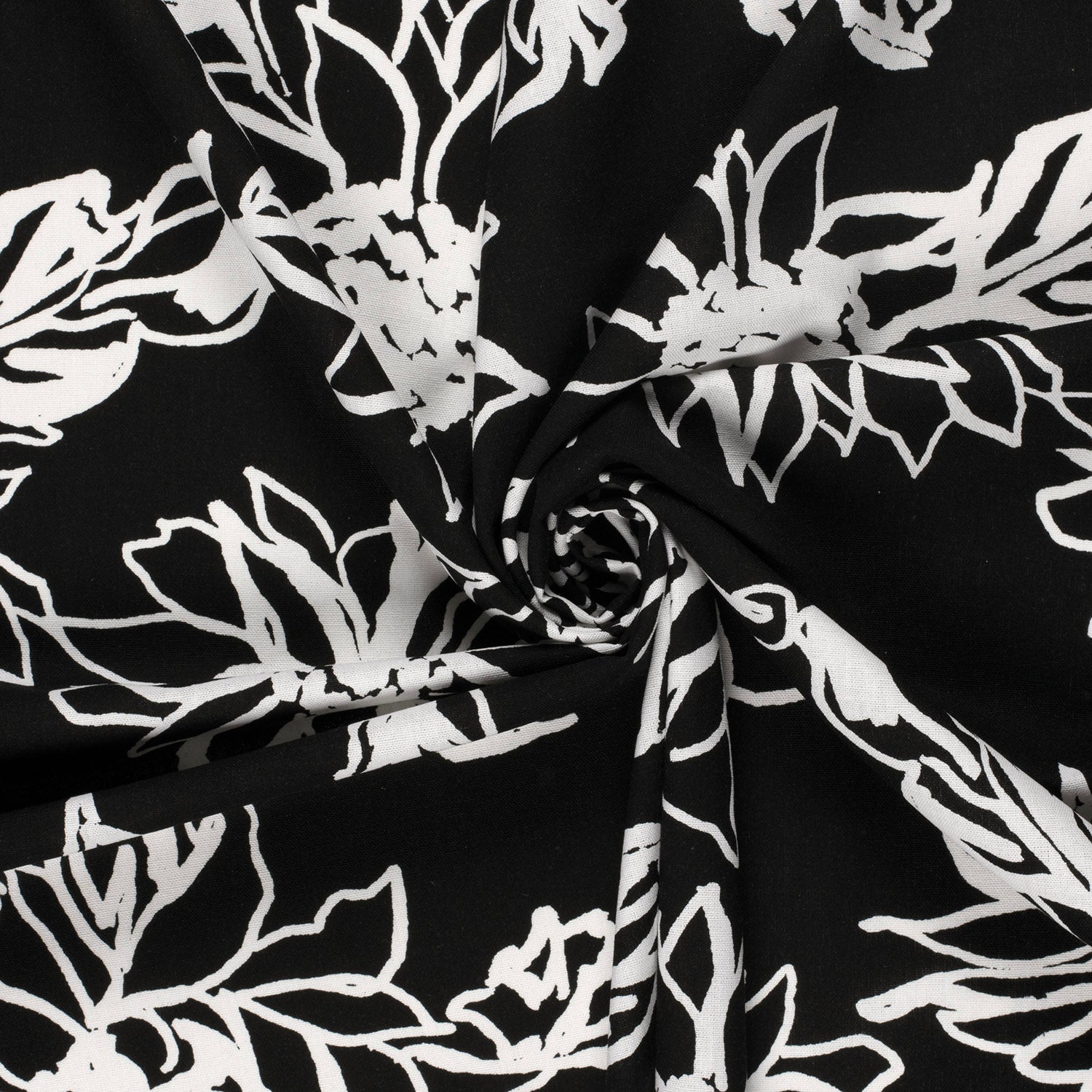 Linen Viskose - Blomster, Svart
