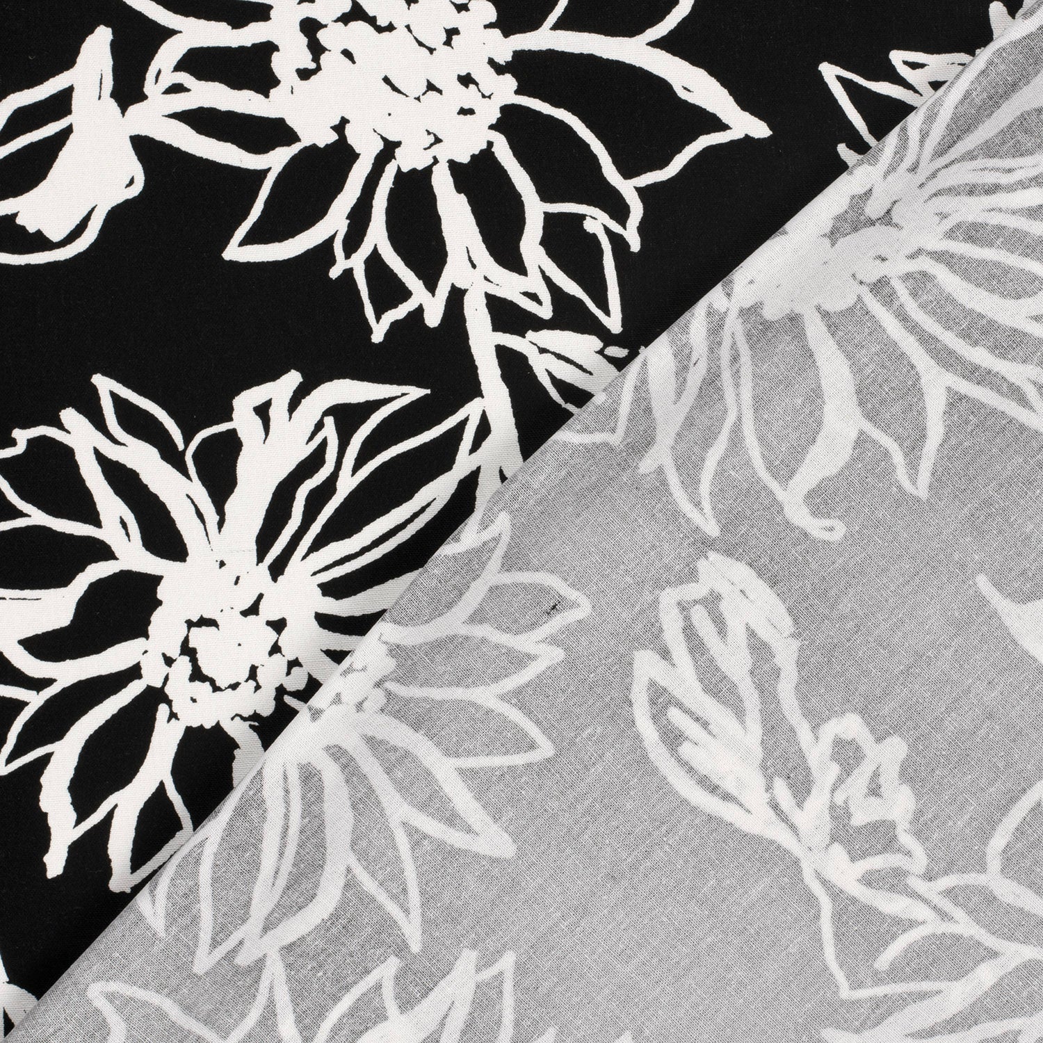 Linen Viskose - Blomster, Svart