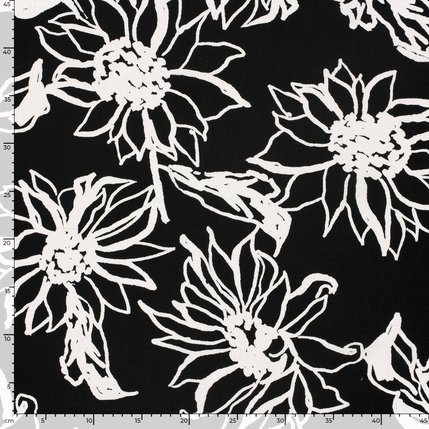 Linen Viskose - Blomster, Svart