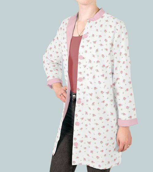 Poplin Bomull - Roses Blomster, Offwhite og Rosa