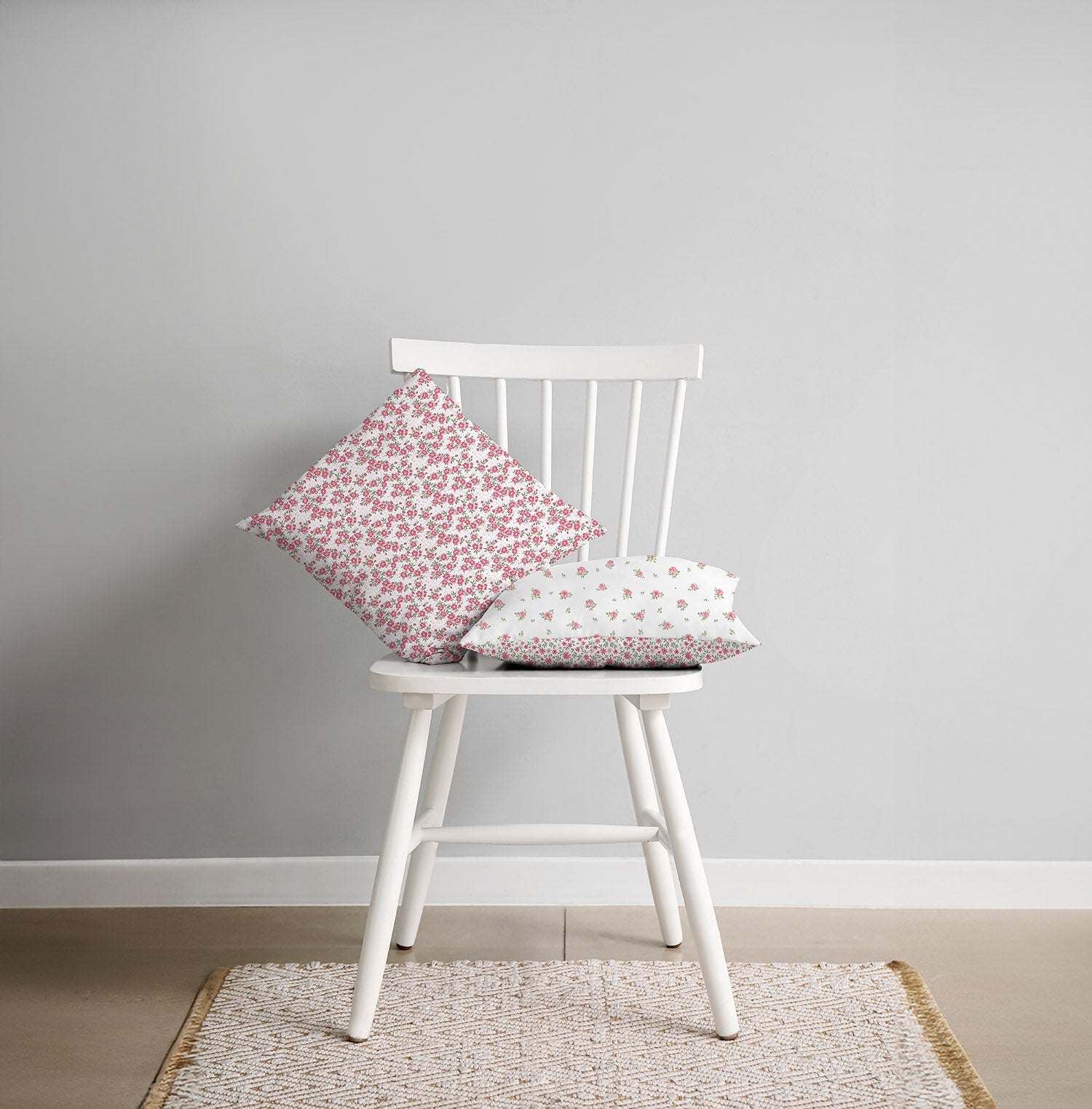 Poplin Bomull - Roses Blomster, Offwhite og Rosa