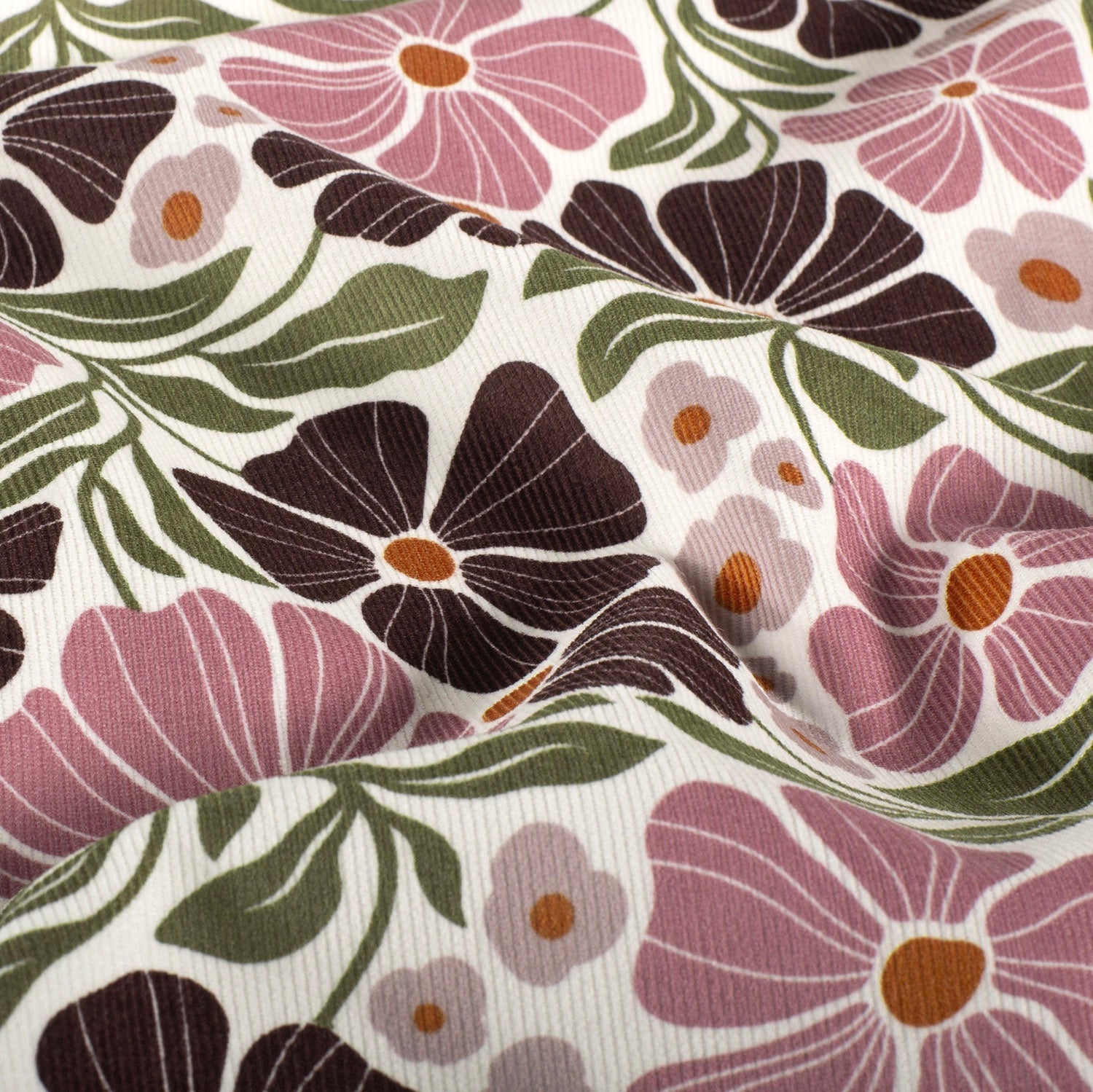 Kordfløyel - Blomster offwhite