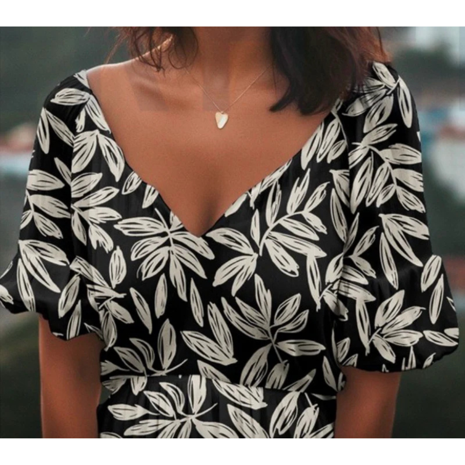 Sateng Bomull - Blad, Svart