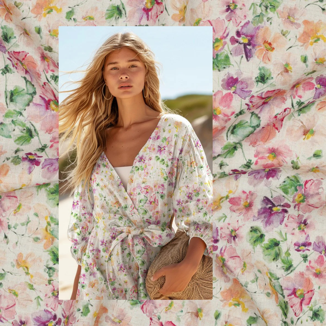 Linen Viskose crepe - Blomster