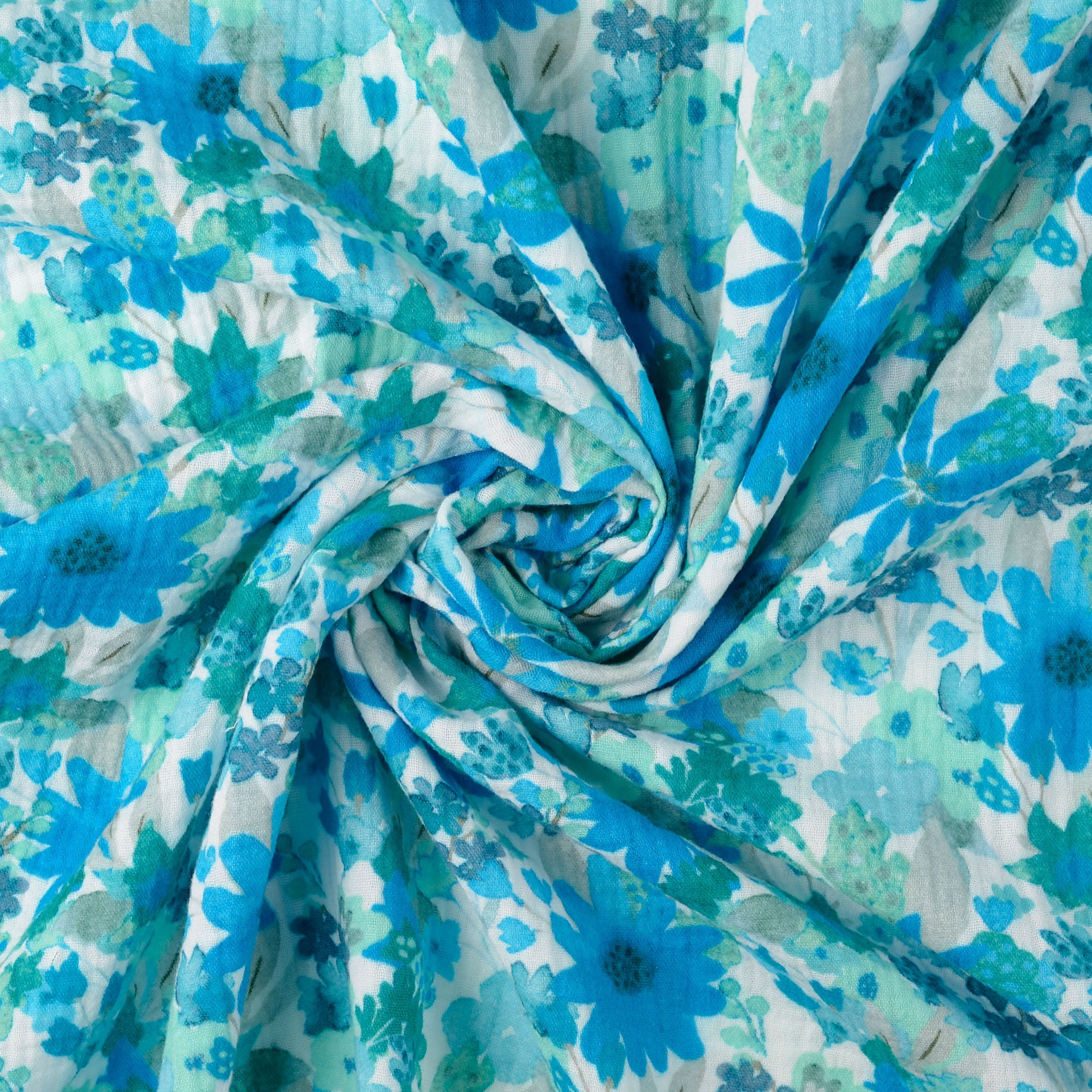 Musselin - Anna blomster blå