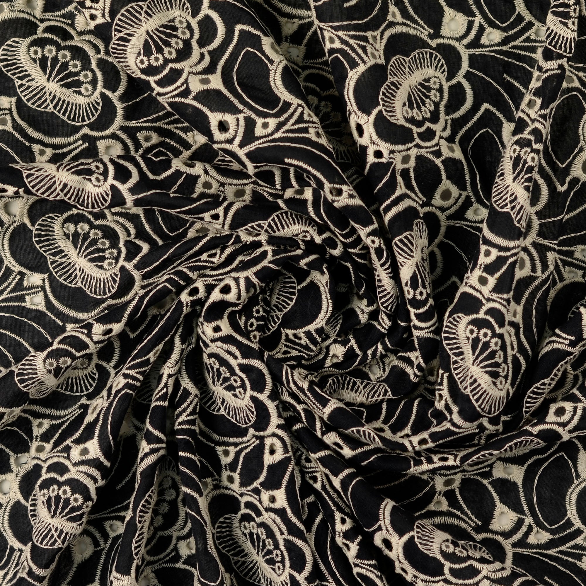 Poplin Bomull - Jenny med broderi svart