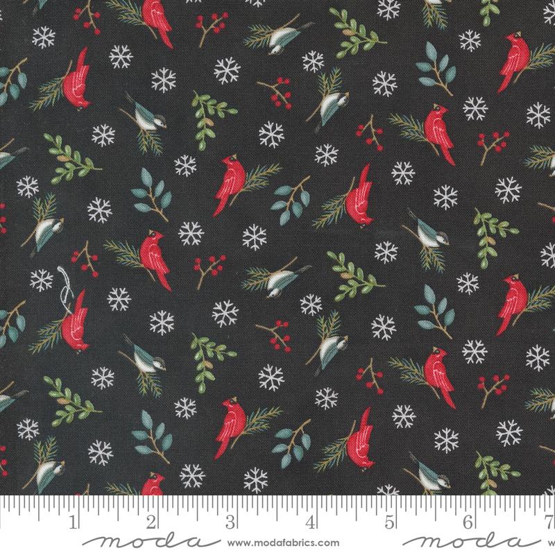 Bomull - Woodland Winter fugler Charcoal