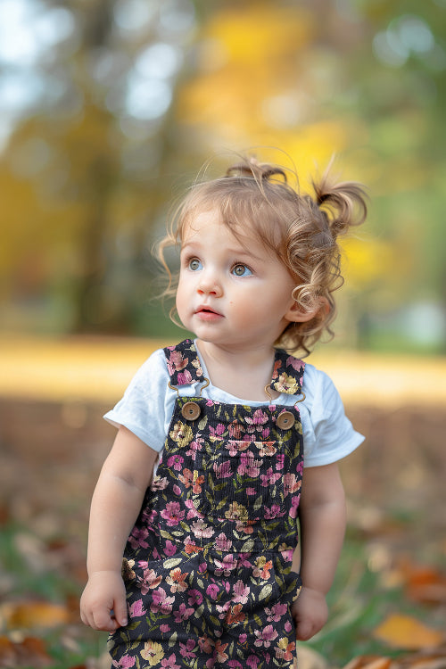 Baby Kordfløyel - Blomster mørk blå