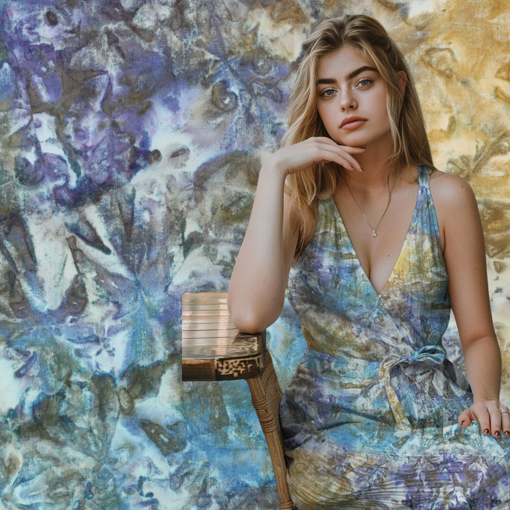 Beklednings Bomull - Batikk, lilla turkis