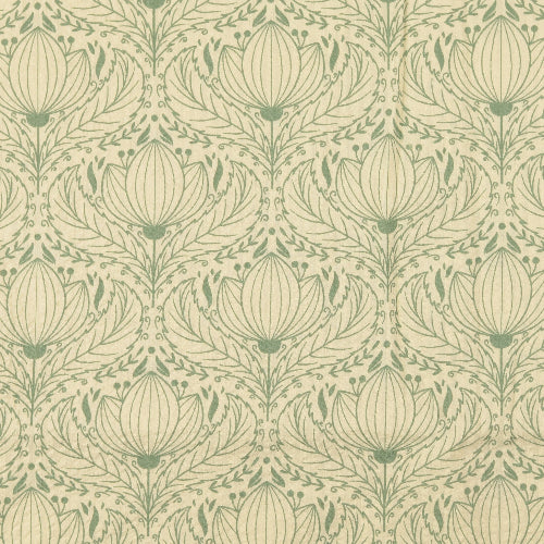 Beklednings Bomull - Vintage Seersucker - blomster - Beige og grønn