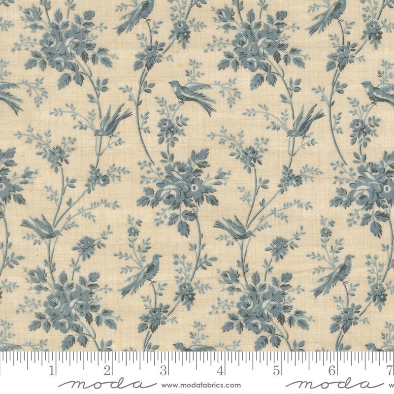 Bomull - Fleur De Paris Smoke - Blomster og fugler Beige