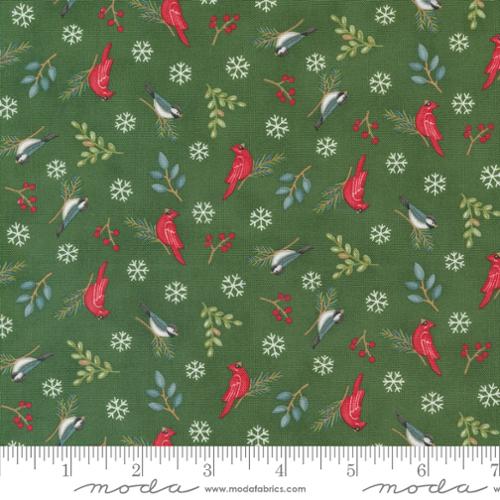 Bomull - Woodland Winter fugler pine grønn