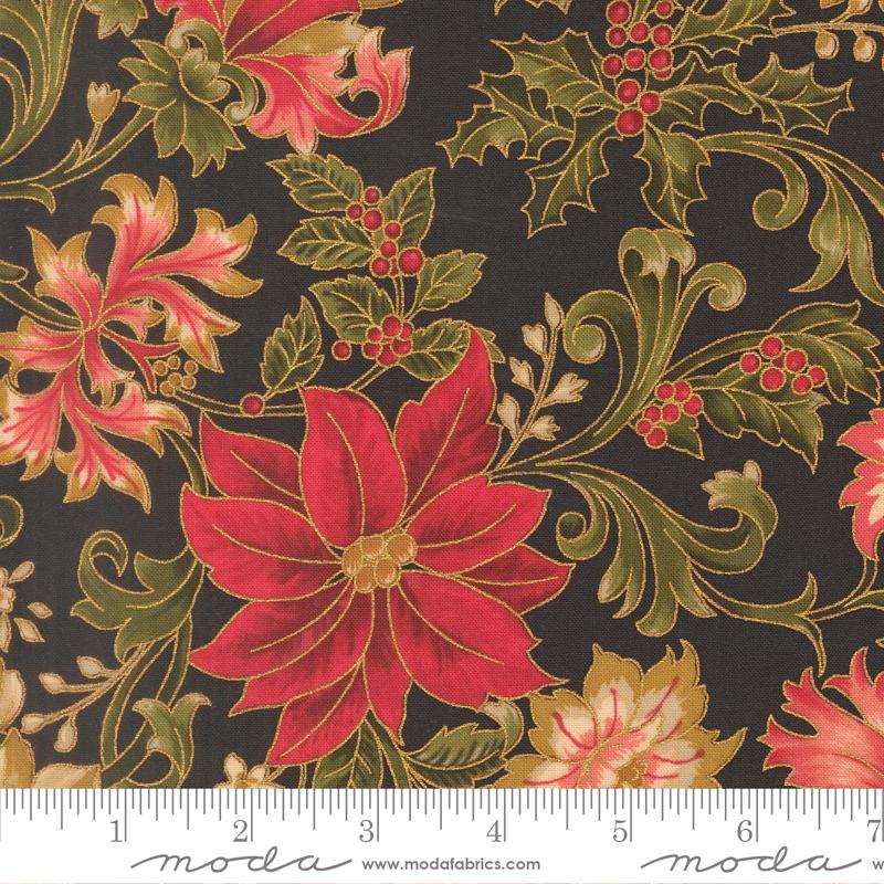 Bomull - Christmas Merry Manor ebony - svart metallics