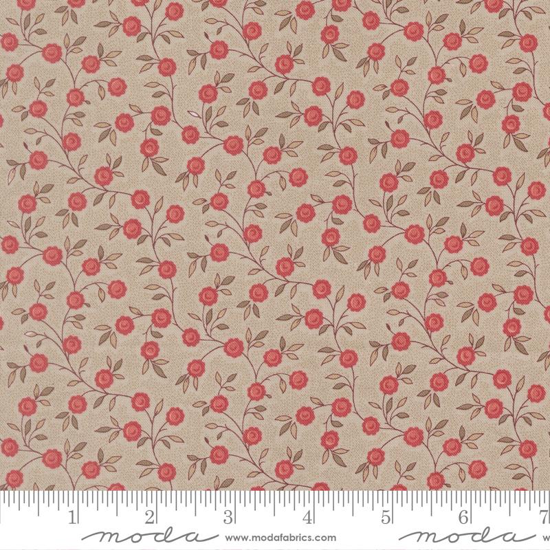 Bomull - Fleur De Paris Smoke- Små Rød Blomster Beige