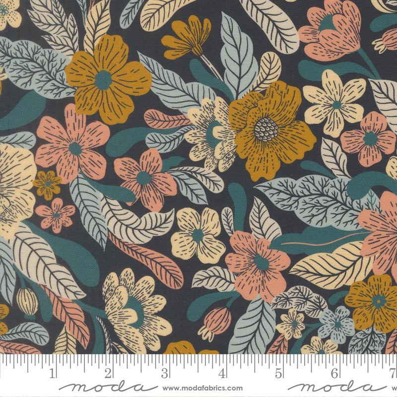 Bomull - Moda Feather and Forest Bloom blomster blå