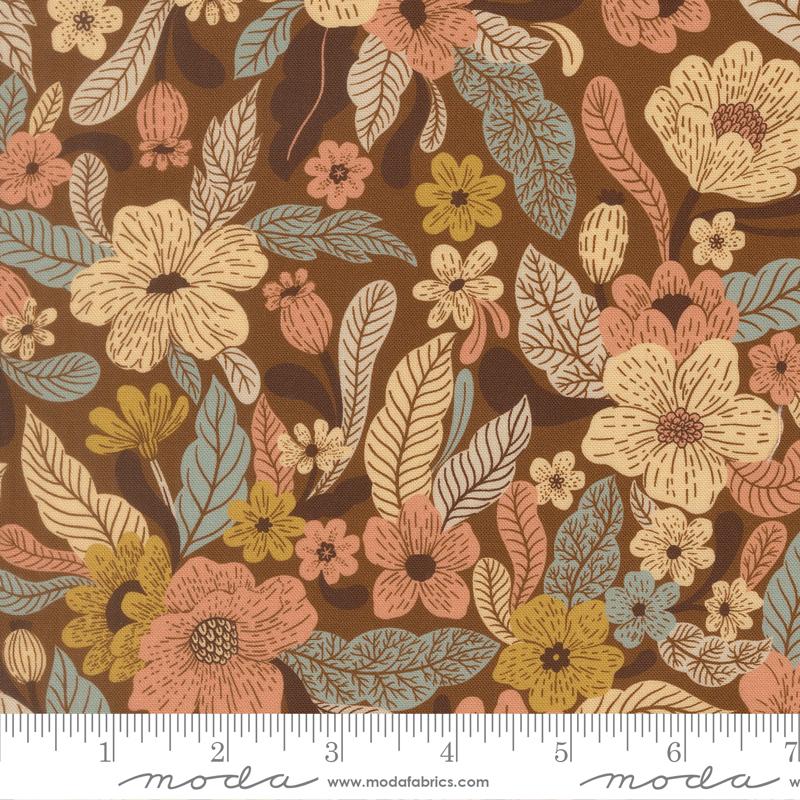 Bomull - Moda Feather and Forest Bloom blomster brun