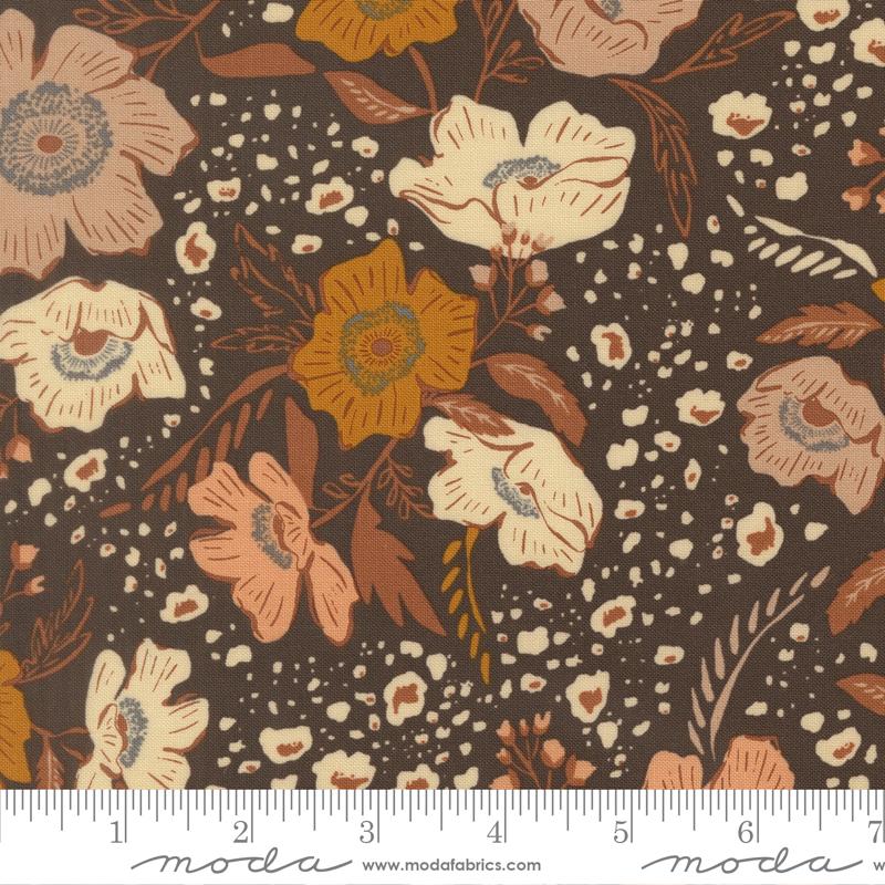 Bomull - Moda Wellspring Eggshell blomster Mørk grå