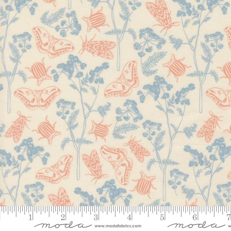 Bomull - Petalush Moss sommeerfugler offwhite