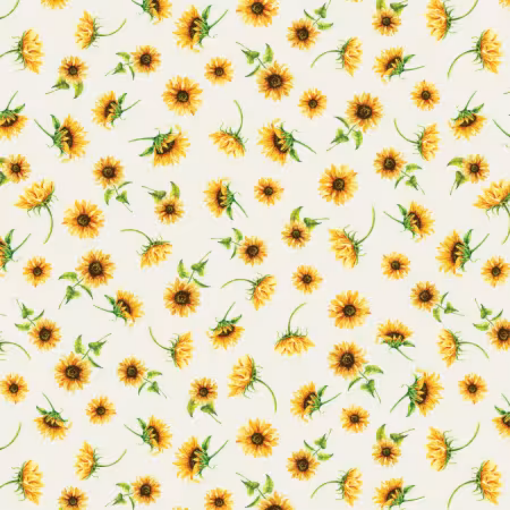 Bomull - Solsikker Blomster krem